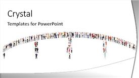  Presentation with five business people standing together and smiling - Colorful PPT theme enhanced with bridging education - workforce concept standing together backdrop and a  colored foreground