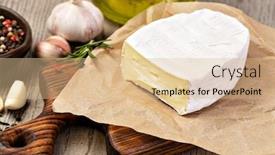  Presentation with cheese - PPT theme featuring brie-cheese-on-wooden-background background and a coral colored foreground