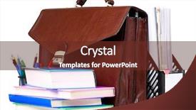  Presentation with brown leather - PPT layouts consisting of brief case - brown leather briefcase with office background and a tawny brown colored foreground