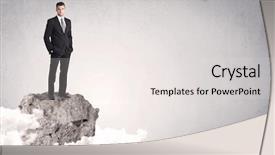  Presentation with businessman standing on mountain top - Presentation theme having brief case - happy successful businessman standing background and a sky blue colored foreground