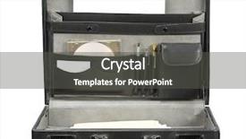  Presentation with black chalkboard vintage blackboard isolated - PPT layouts enhanced with brief case - open black leather briefcase isolated background and a dark gray colored foreground