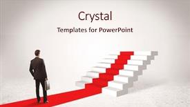  Presentation with businessman standing on mountain top - Slide deck consisting of briefcase standing on red carpet background and a  colored foreground