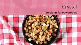  Presentation with red bull case - Audience pleasing theme consisting of skillet with potatoes o'brien backdrop and a coral colored foreground