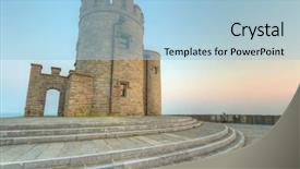  Presentation with tower air trafik control - Presentation design consisting of brien - obriens tower on cliffs background and a light blue colored foreground