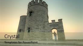  Presentation with telecommunication antenna tower radio antenna - Slide deck featuring brien - woman at obriens tower background and a coral colored foreground