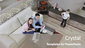  Presentation with living room family - Amazing PPT layouts having bright and modern living backdrop and a gray colored foreground