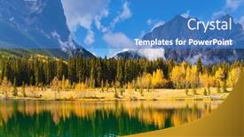  Presentation with mountain water - Colorful presentation theme enhanced with bright-autumn-forest-is-reflected backdrop and a teal colored foreground