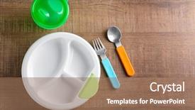  Presentation with baby food - Amazing slide deck having bright baby dishware on table backdrop and a coral colored foreground