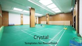  Presentation with badminton - Presentation theme with bright badminton court background and a teal colored foreground