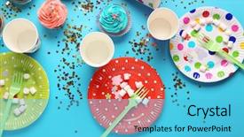  Presentation with sweets - PPT theme enhanced with bright birthday background with sweets background and a teal colored foreground