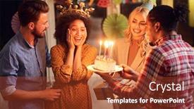  Presentation with birthday party - Presentation theme having bright-birthday-cake-cheerful-young background and a tawny brown colored foreground