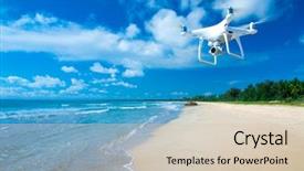  Presentation with drone technology - Amazing PPT theme having bright blue sky new technology backdrop and a lemonade colored foreground