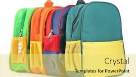 Presentation with school backpacks - Presentation theme with bright-childish-backpacks-collection-colorful background and a yellow colored foreground