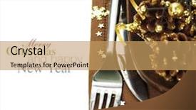  Presentation with golden christmas - Beautiful theme featuring bright christmas composition with golden pine cones with easy removable sample text backdrop and a coral colored foreground