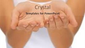  Presentation with woman hands open - Audience pleasing presentation theme consisting of bright closeup picture of empty open woman hands backdrop and a coral colored foreground