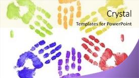  Presentation with colorful hand prints - Slides having bright colored hand prints working background and a blonde colored foreground