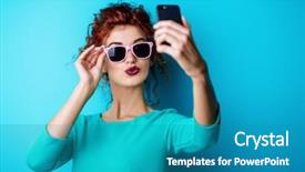  Presentation with cosmetics beauty - Theme enhanced with bright colors - beautiful red-haired girl in sunglasses background and a teal colored foreground