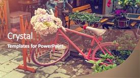  Presentation with flower memorial - Theme consisting of bright colors - bicycle in flower garden background and a coral colored foreground