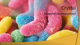  Presentation with jelly - Amazing PPT theme having bright colors - colorful jelly candies close up backdrop and a coral colored foreground