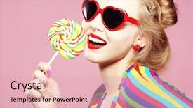  Presentation with lollipop - PPT layouts featuring bright colors - glamourous girl wearing heart shaped background and a lemonade colored foreground