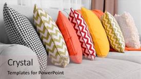  Presentation with room - PPT theme having bright colors - sofa with colorful pillows background and a mint green colored foreground