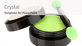  Presentation with foundation - Amazing presentation having bright eye shadows and sponge brush for foundation isolated on white backdrop and a white colored foreground