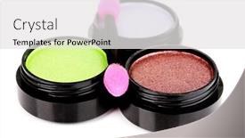  Presentation with foundation - Cool new slides with bright eye shadows and sponge brushes for foundation isolated on white backdrop and a white colored foreground