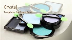  Presentation with foundation - PPT theme with bright eye shadows and sponge brushes for foundation on grey background background and a cream colored foreground