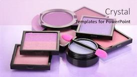  Presentation with foundation - Slide set featuring bright eye shadows and sponge brushes for foundation on lilac background background and a lavender colored foreground