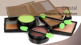  Presentation with foundation - Beautiful slide deck featuring bright eye shadows and sponge brushes for foundation isolated on white backdrop and a coral colored foreground