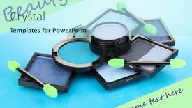  Presentation with foundation - PPT layouts with bright eye shadows and sponge brushes for foundation on blue background background and a cool aqua colored foreground