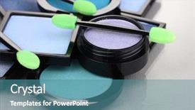  Presentation with foundation - Colorful slide deck enhanced with bright eye shadows and sponge brushes for foundation on grey background backdrop and a teal colored foreground
