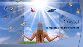 Presentation with butterflies - Presentation theme having bright fantasy room of clouds butterflies and sunlight background and a light blue colored foreground