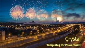  Presentation with night sky - Slide set featuring bright fireworks explosions in night background and a tawny brown colored foreground