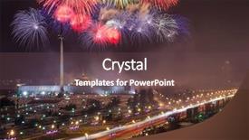  Presentation with night sky - PPT theme having bright fireworks explosions in night background and a tawny brown colored foreground