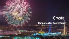  Presentation with night sky plane - PPT theme with bright fireworks explosions in night background and a wine colored foreground