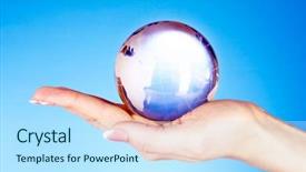  Presentation with blue crystal - Colorful PPT theme enhanced with bright future - crystal ball on hand blue backdrop and a sky blue colored foreground