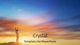  Presentation with happy life - PPT theme with bright future - happy man with hands up background and a yellow colored foreground