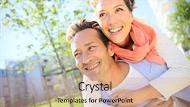  Presentation with man riding big bike motor - Presentation consisting of bright future - man giving piggyback ride background and a coral colored foreground