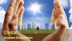  Presentation with bright future - Theme having bright future - person holding a business building background and a tawny brown colored foreground