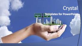  Presentation with bright future - PPT theme with bright future - person holding a business building background and a  colored foreground