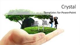  Presentation with banquet server hand tray - Theme with bright future - travel in hand background and a white colored foreground