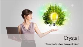  Presentation with light green - Audience pleasing PPT theme consisting of bright future - young girl presenting idea light backdrop and a light gray colored foreground