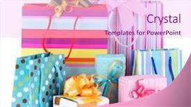  Presentation with bright white - Cool new PPT theme with bright gift bags and gifts backdrop and a pink colored foreground