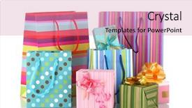  Presentation with bright white - PPT theme with bright gift bags and gifts background and a coral colored foreground