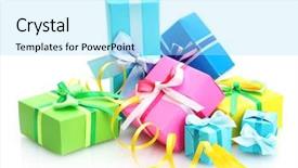  Presentation with bright white - Cool new PPT theme with bright gifts with bows isolated backdrop and a  colored foreground