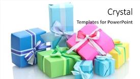  Presentation with half white and half bright coloured - PPT theme enhanced with bright gifts with bows isolated background and a white colored foreground