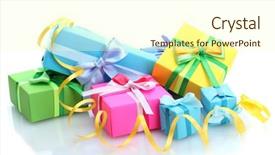  Presentation with half white and half bright coloured - Beautiful presentation featuring bright gifts with bows isolated backdrop and a cream colored foreground