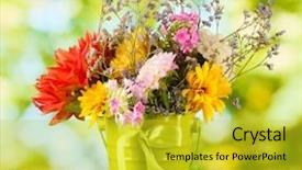  Presentation with green - Cool new presentation theme with bright green bucket with flowers backdrop and a yellow colored foreground