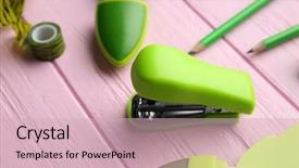  Presentation with pink green - Beautiful PPT theme featuring bright green stapler on pink backdrop and a soft green colored foreground